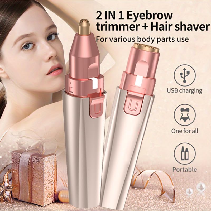 Esermoon Facial Hair Remover for Women - Rose Gold USB Rechargeable Eyebrow Trimmer & Face Shaver with LED Light, 2-in-1 Hair Removal Device for Smooth Skin - Image 2